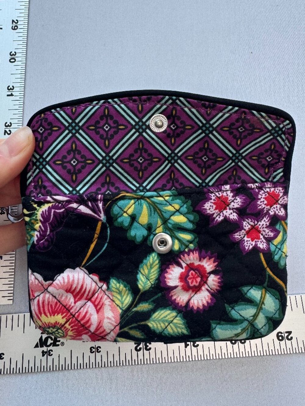 Vera Bradley Iconic Jen Zip ID Case Vines Floral Keychain Wallet Coin Purse